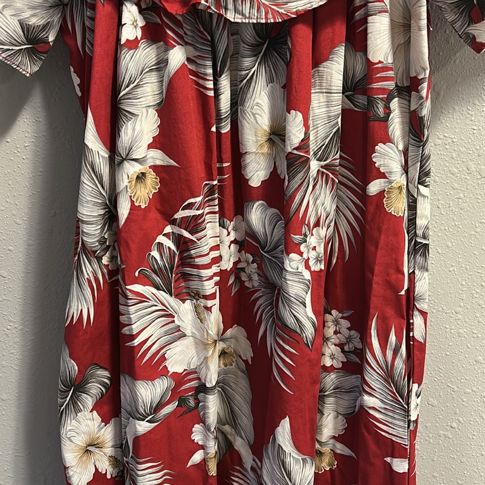 Vintage Aloha Mo'i Hawaii Floral Mumu Red Dress Off‎ Shoulder Midi - Picture 4 of 6